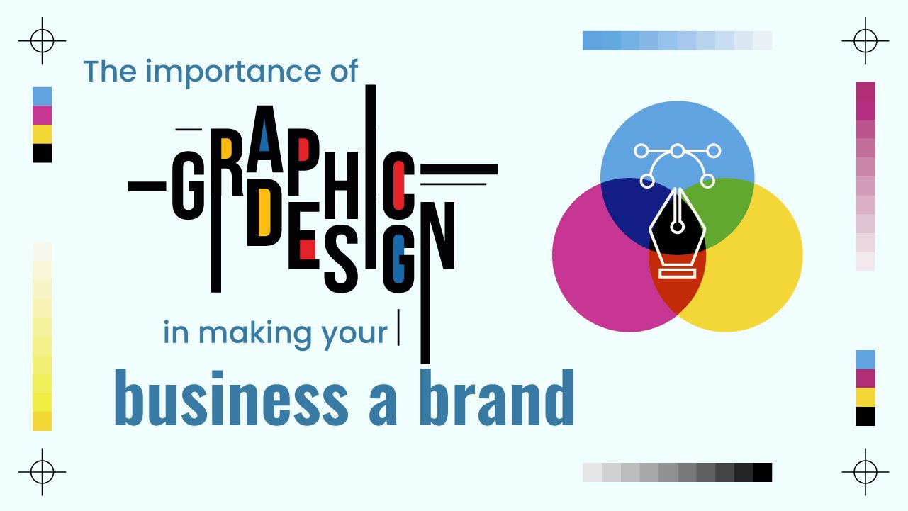 Banner with the text 'The importance of graphics design in making your business a brand' and creative design icons by Galexy IT Solutions Bareilly