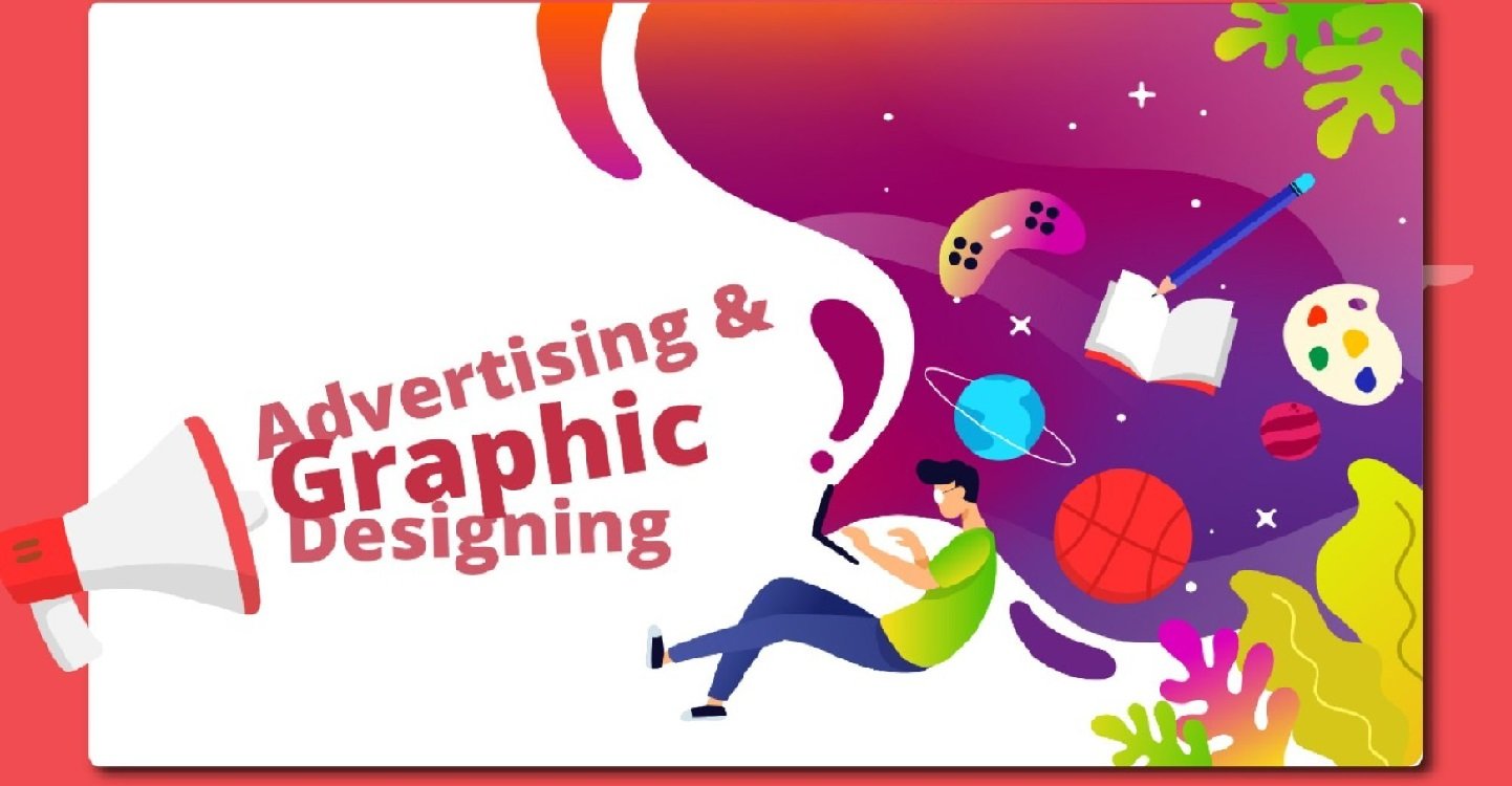Banner showing Advertising and Graphics Design with creative icons by Galexy IT Solutions Bareilly